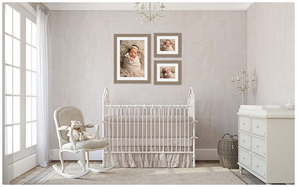 Newborn photography album and wall art display from a session in West Palm Beach, FL.